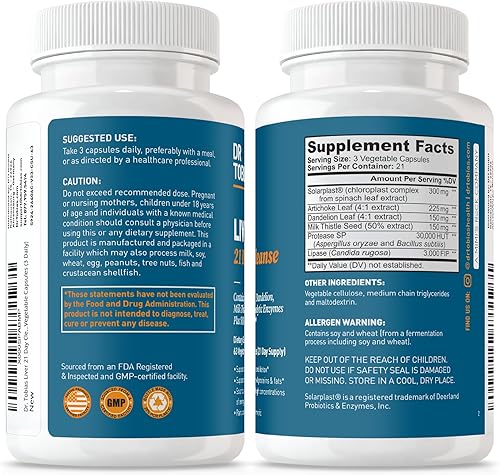 Miniatura 5 de Alivio para el hígado Dr Tobias Pastillas limpiadoras y desintoxicantes Suplemento con cardo mariano alcachofa diente de león y enzimas