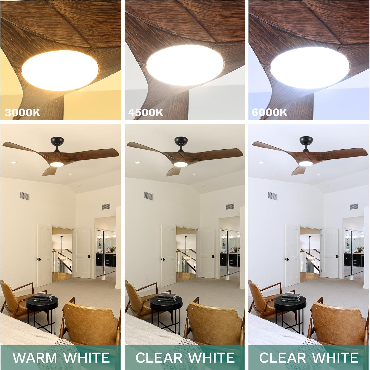 YITAHOME Ceiling Fan with Light, 52in Ceiling Fans with Remote for Patio, 3 Blade Walnut Ceiling Fans, 2 Downrods, 6 Speeds Reversible Noiseless DC Motor for Bedroom, Living Room, Dining Room