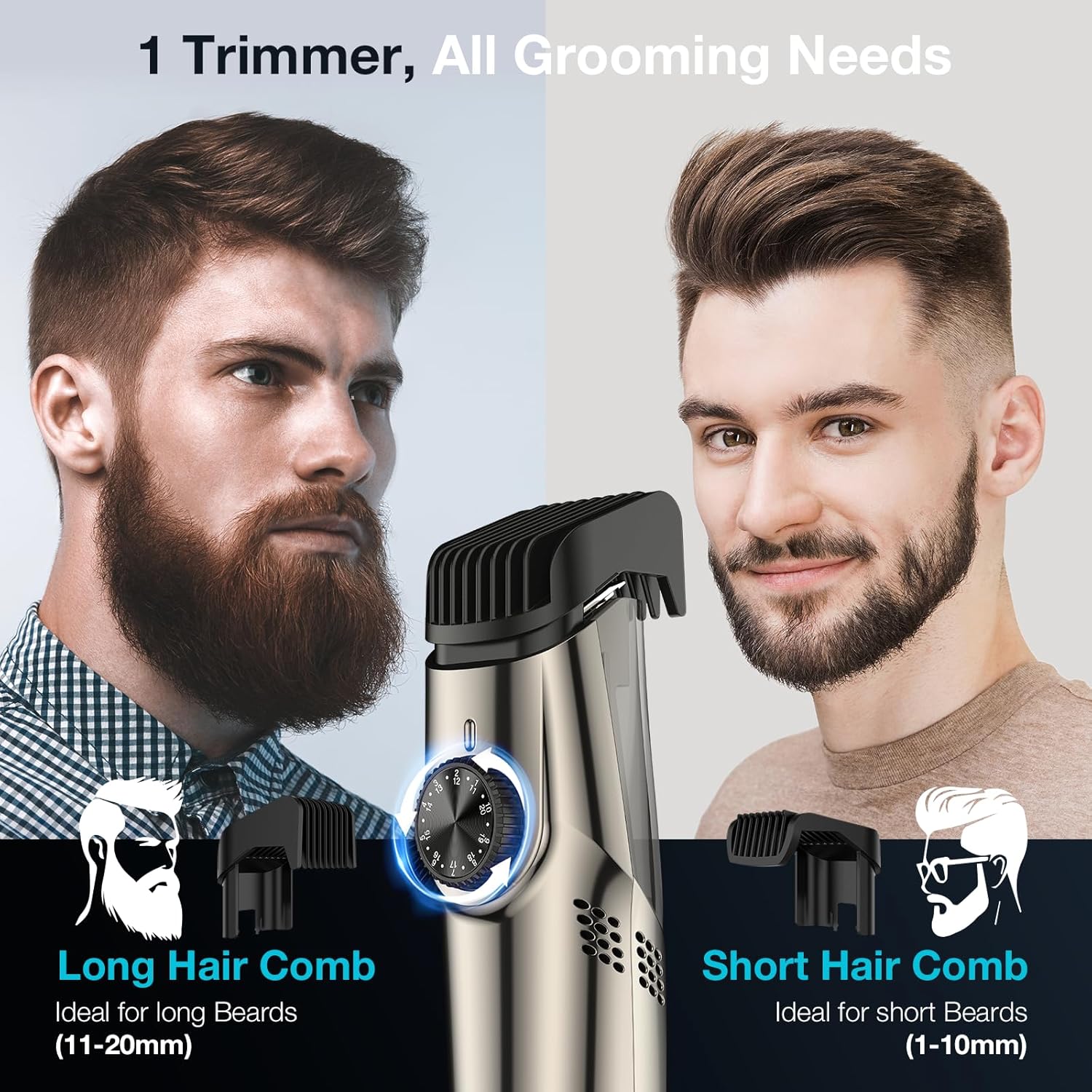 Vacuum Beard Trimmer for Men, New Version Adjustable Precision Trimming Length with 2 Comb, Electric Cordless Vacuum Trimmer for Beard, Waterproof and Rinses Easy, Blades for Skin fit
