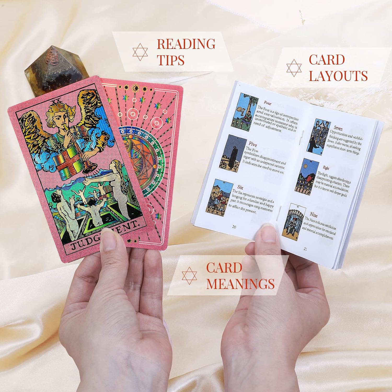 Tarot Cards for Beginners Pink Tarot Cards with Guide Book Gold Foil with Meanings on Them 78 Classic Origina Waterproof Rider Waite Taro Deck Fortune Telling Game(Pink) - Image 5