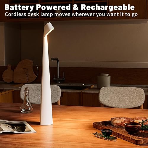 Miniatura 6 de Lámpara de escritorio inalámbrica, luz de mesa portátil, lámpara táctil recargable, lámpara LED funciona con pilas con 3 niveles de brillo para