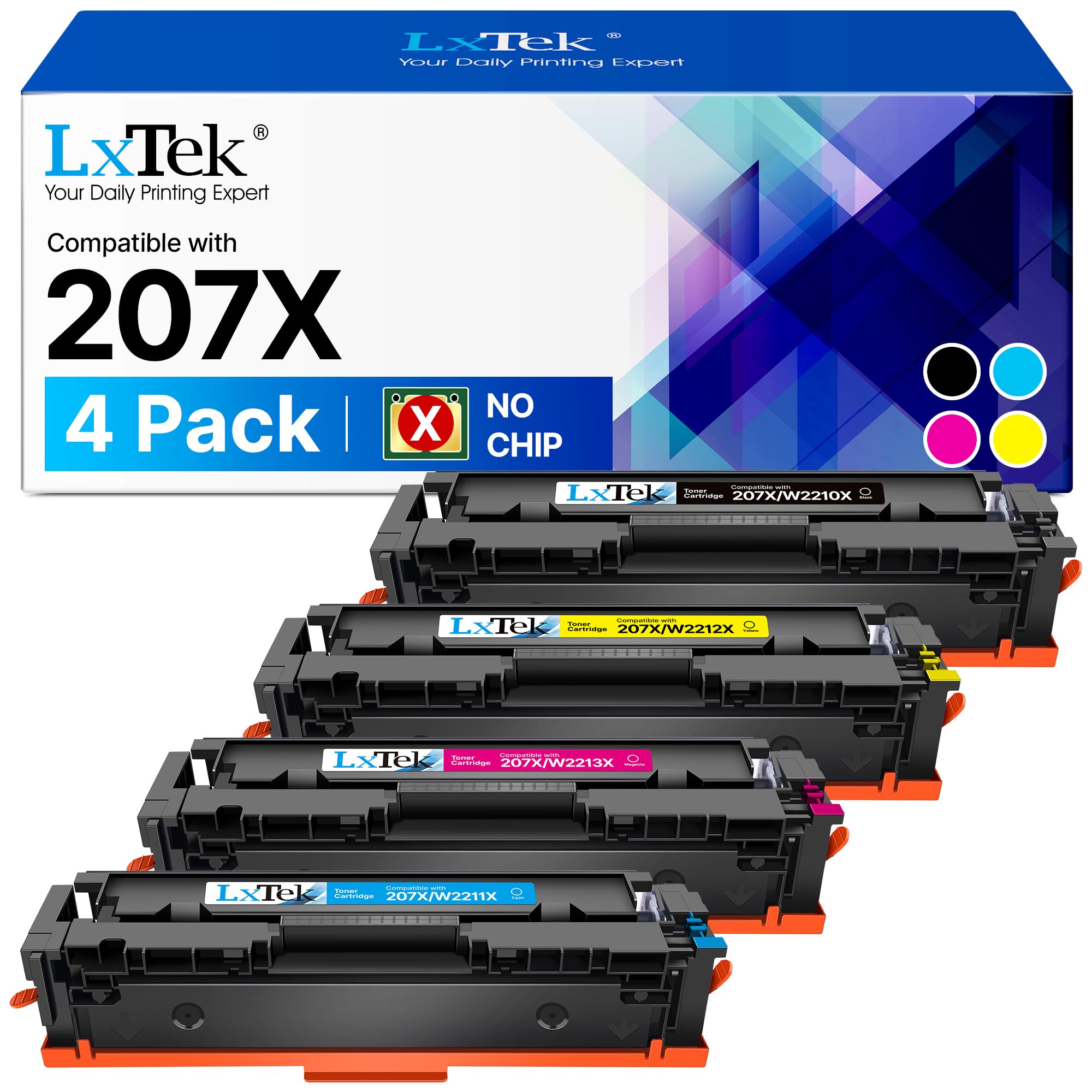 LxTek 207A 207X Multipack Toner für HP 207X 207A Kompatibel für HP Color LaserJet Pro MFP M283FDW Toner Schwarz für 207 X Toner Set Original MFP M282NW W2210X (Kein Chip, 4er-Pack, Nicht Original) | W2210A für HP 207A Toner Set Original Kompatibel für Color Laserjet Pro MFP M283fdw Toner Original M255dw MFP M282nw , 4 Pack