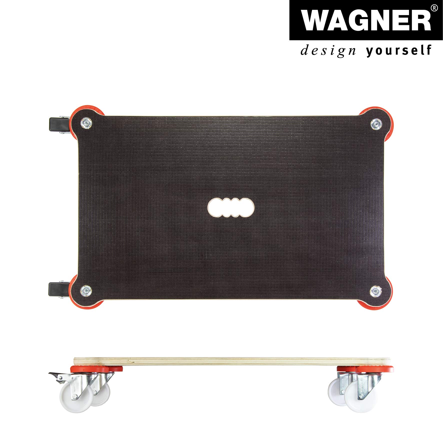 WAGNER Transportroller Transporthilfe I Schichtholz mit Grip 71 x 44 x 12,5 cm, Tragkraft 200 kg I Umzugsrollbrett für Möbel I Möbelroller für Umzüge mit Umgebung Schutzprotektoren I FSC® I Made in DE