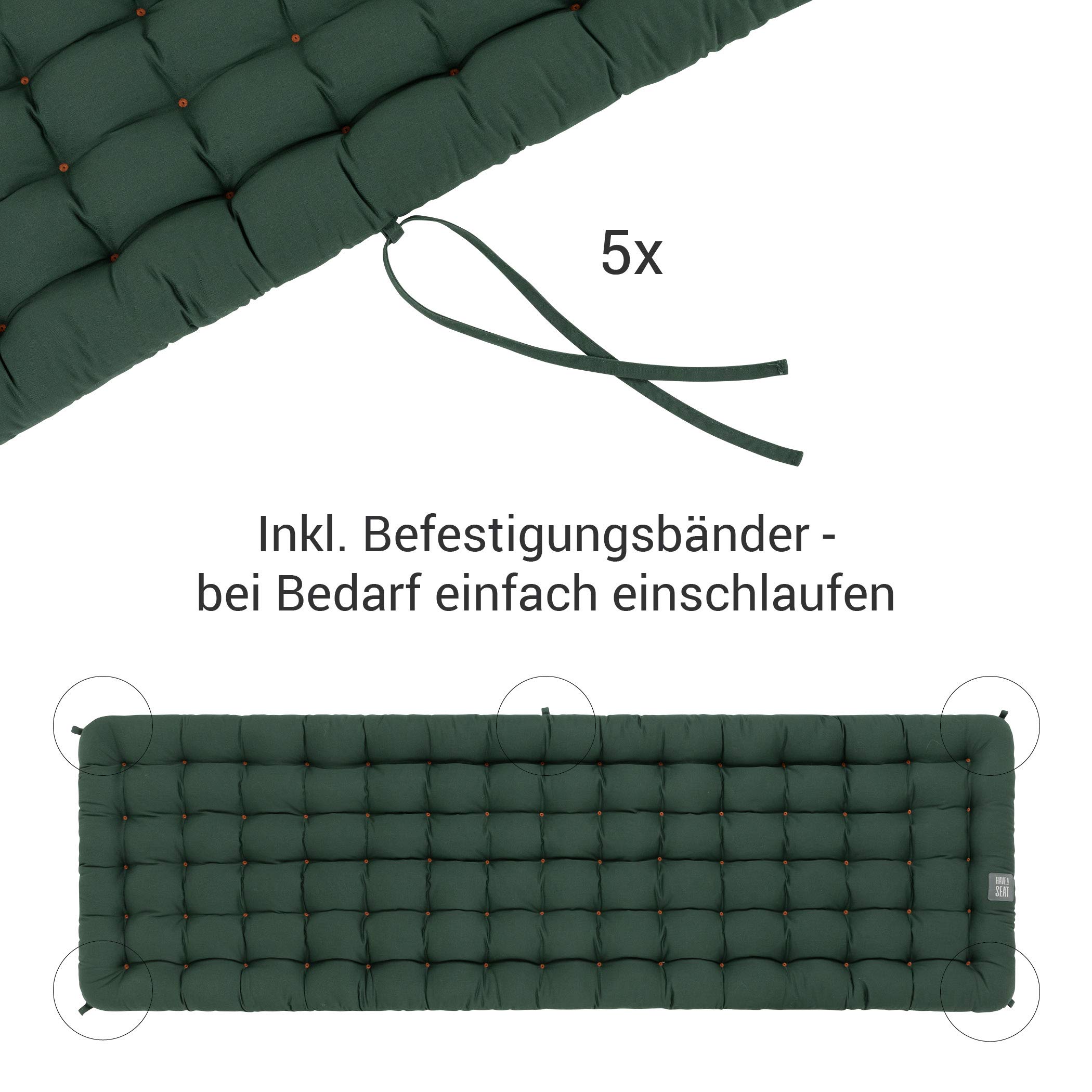HAVE A SEAT Living - Cuscino per panca da giardino con schienale da 120 cm - Comodo set di cuscini per panca da giardino - Lavabile fino a 95°C, ortopedico, resistente alle