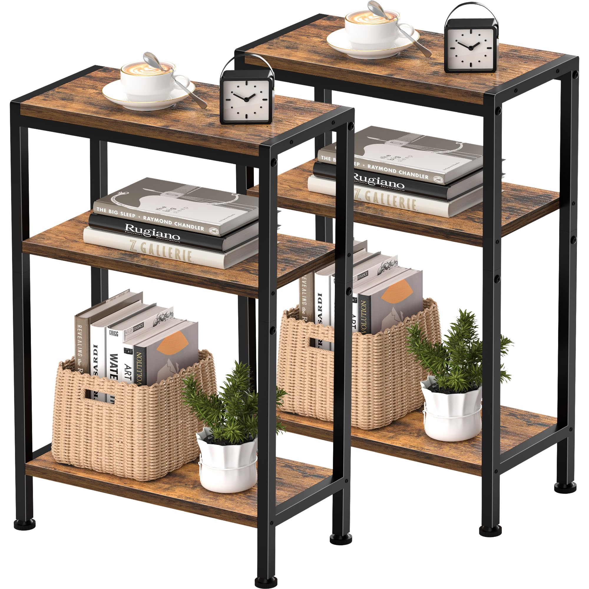 Vantimo Schmaler Beistelltisch, Nachttisch, 2/3 Ablagen Nachttisch Schmal mit Stauraum, Sofa beistelltisch für schmale Räume, Kleiner Tisch, für Wohnzimmer, Schlafzimmer, Küche & Balkon
