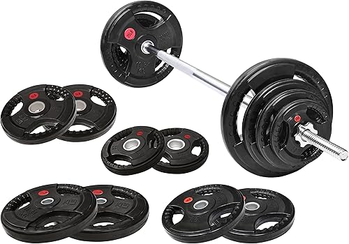 Fitvids Barbell Weight Set, Cast Iron 1" Standard Weight Plates Including 5FT Standard Barbell Bar & Star Locks, 95 Pounds Set (85 Lbs Plates + 10