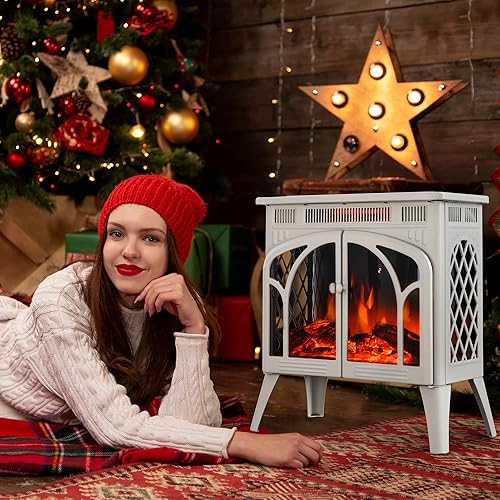 Miniatura 6 de Electactic Estufa eléctrica de chimenea de 24 pulgadas, estufa de chimenea infrarroja independiente, llama 3D controlable, 4 colores variables de