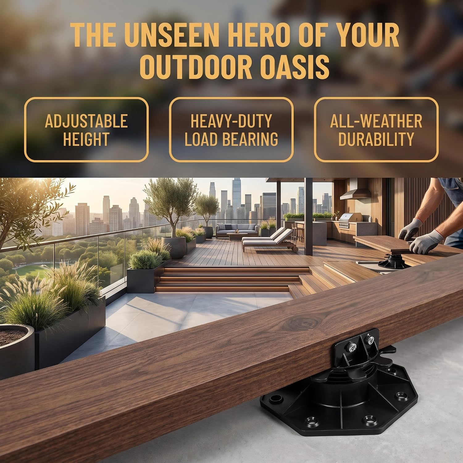 24 Pack Adjustable Deck Support Pedestal, Heavy Duty Low Profile Deck Foundation Base, 1-3/16" to 2-3/8" Height Adjustable Deck Blocks for Floating Deck Joists, Patio, Shed & Outdoor Flooring, Black