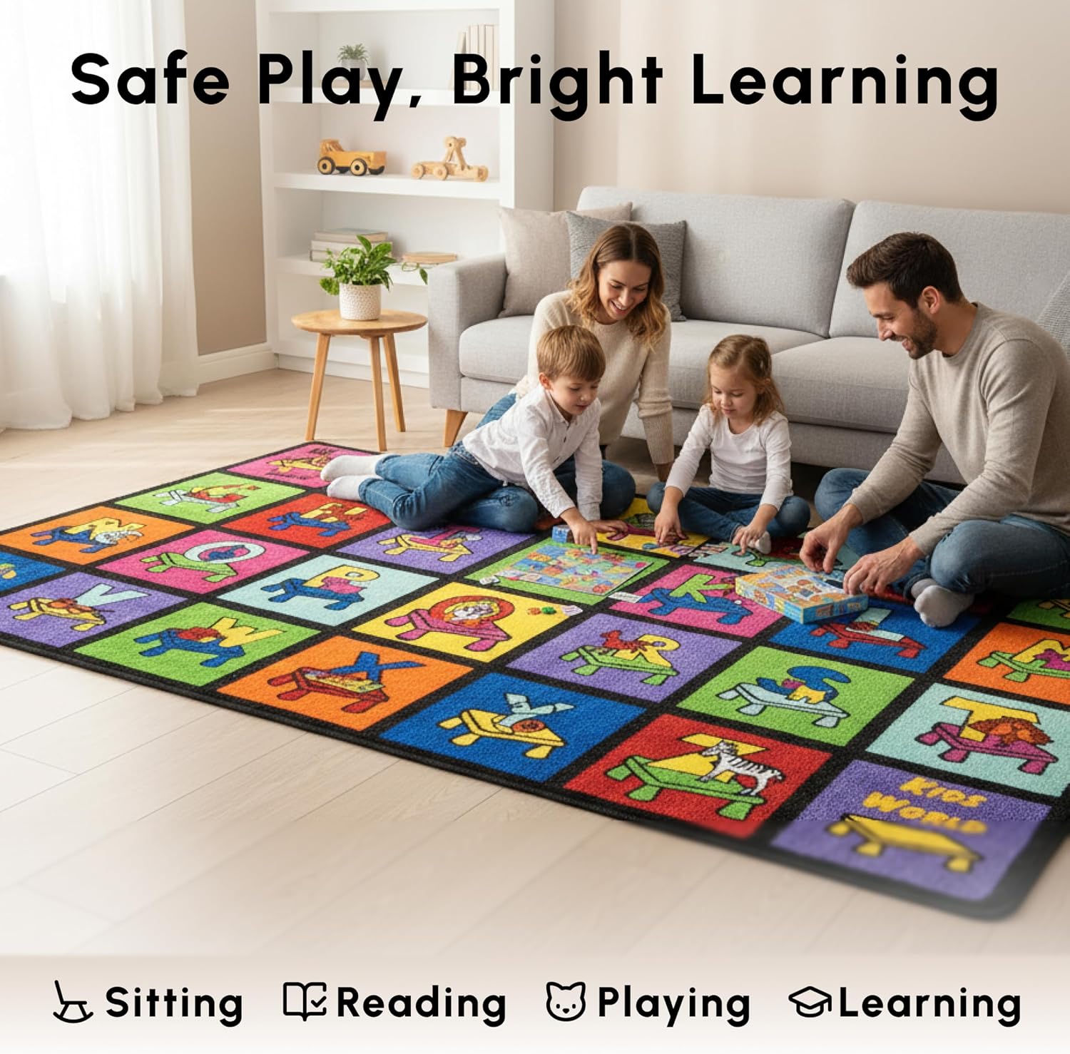 SAFECASTLE Kids Carpet My ABC Place Alphabet Rug 5'4" x 7'8"– Educational ABC Learning Area Rug – Colorful Classroom Rug for Kids, Toddlers, Preschool, Nursery, Playroom, Daycare & Children’s Bedroom