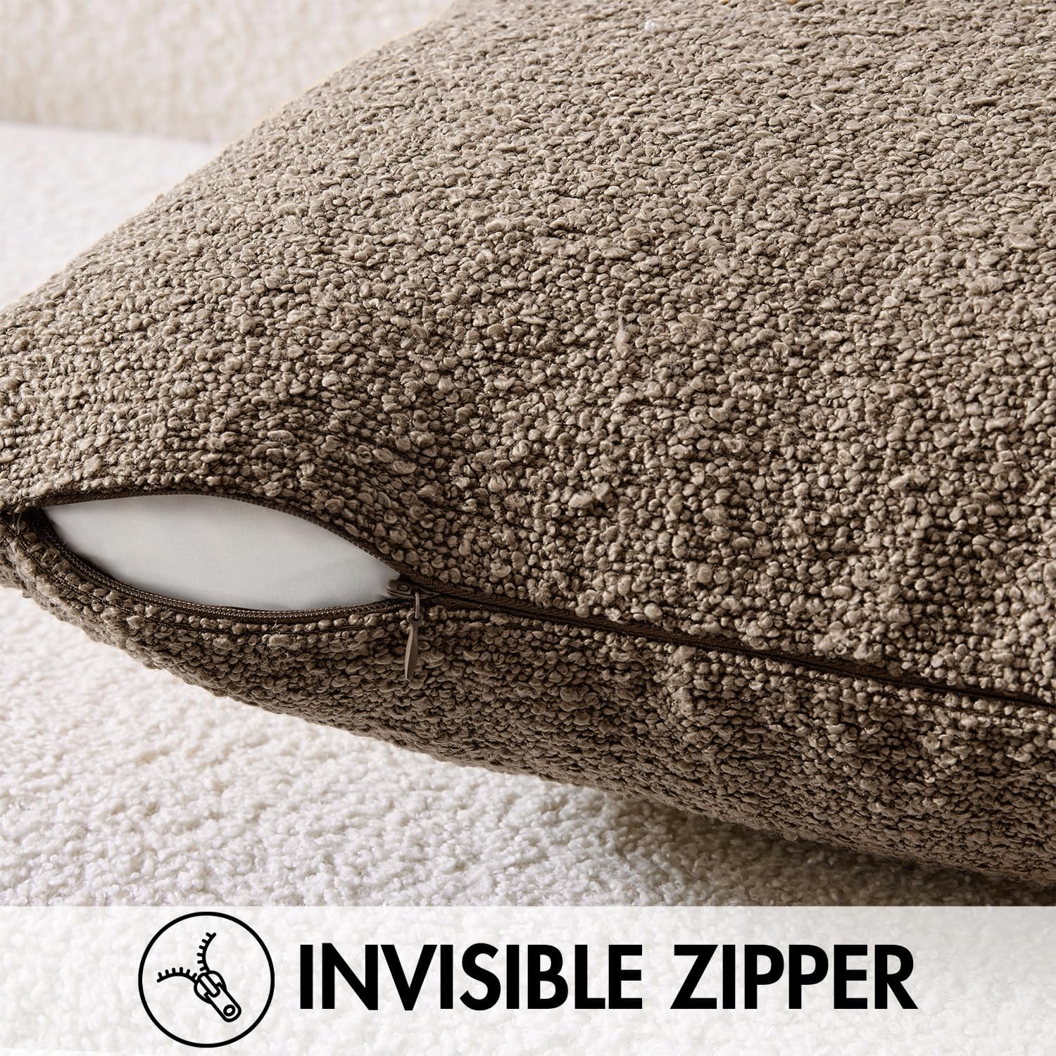 ANRODUO Pack of 2 Textured Boucle Throw Pillow Covers Soft Brown Decorative Accent Solid Pillow Cases Cozy Modern Couch Cushion Case for Chair Sofa Bedroom Living Room Home Decor, 20 x 20 Inch