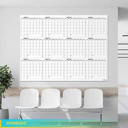 Miniatura 7 de Calendario de pizarra blanca grande de 36 x 48 pulgadas, calendario de borrado en seco para pared, planificador de 12 meses, calendario de pared