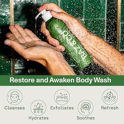Miniatura 5 de BAZ & CO Gel de baño hidratante para hombre, Restore and Awaken Body Wash para hombres, 8.45 onzas líquidas con albahaca, pomelo y menta verde