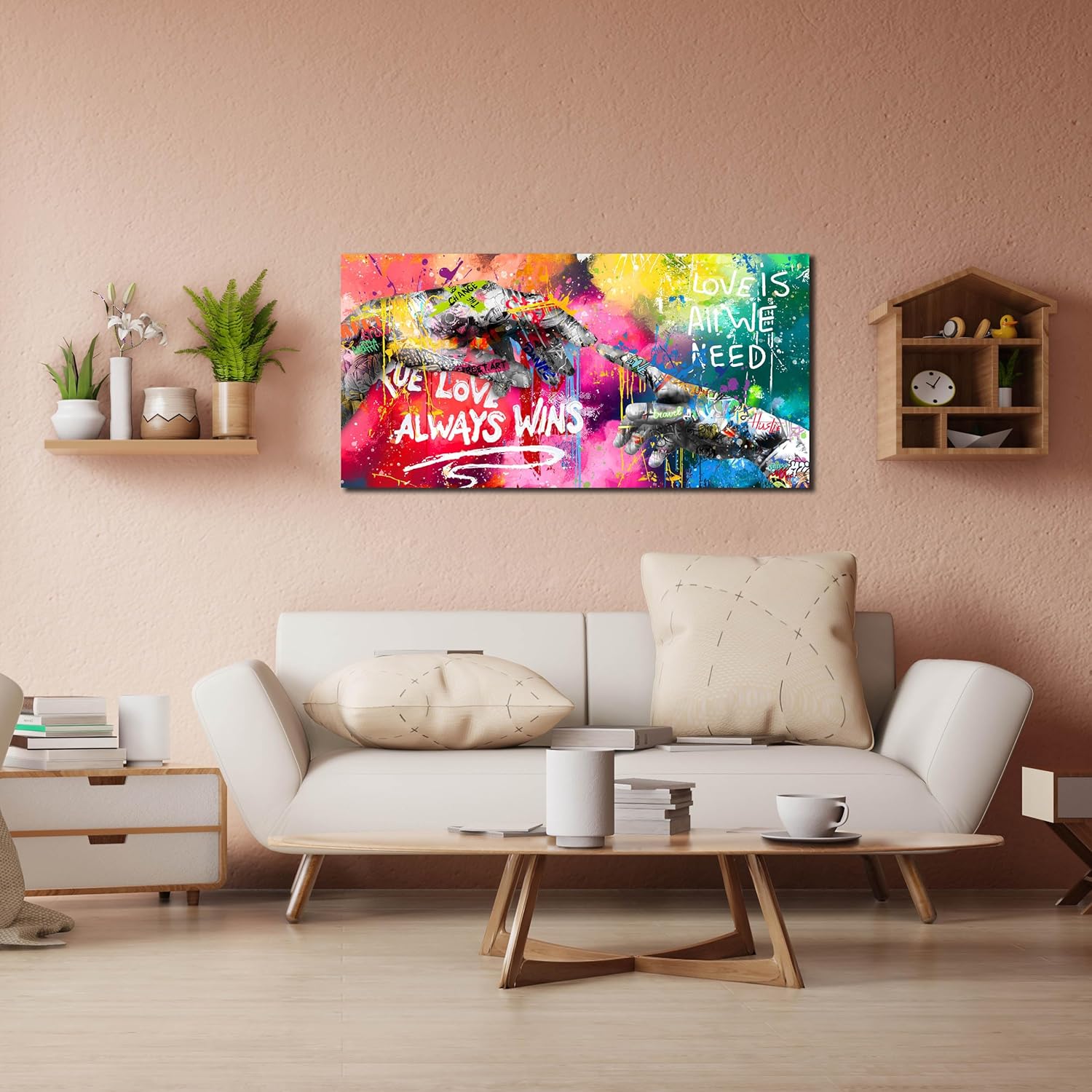 Colorful Canvas Living Room Wall Decor - Hand of God Graffiti Wall Art - Banksy Prints Posters Decor Size 20" x 40"
