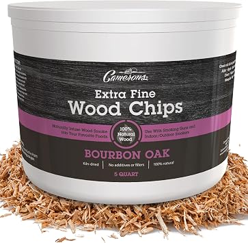 Camerons All Natural Fine Bourbon Oak BBQ Smoker Wood Chips, 5 Quart Tub