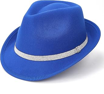 Fedora Hats for Women & Men Trendy Short Brim Felt Hat with Rhinestone Belt Trilby Panama Dress Hat
