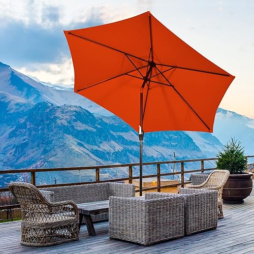 Miniatura 3 de TANGKULA Sombrilla de patio de 10 pies, sombrilla de mesa de mercado al aire libre con botón de inclinación, manivela y 6 varillas resistentes,
