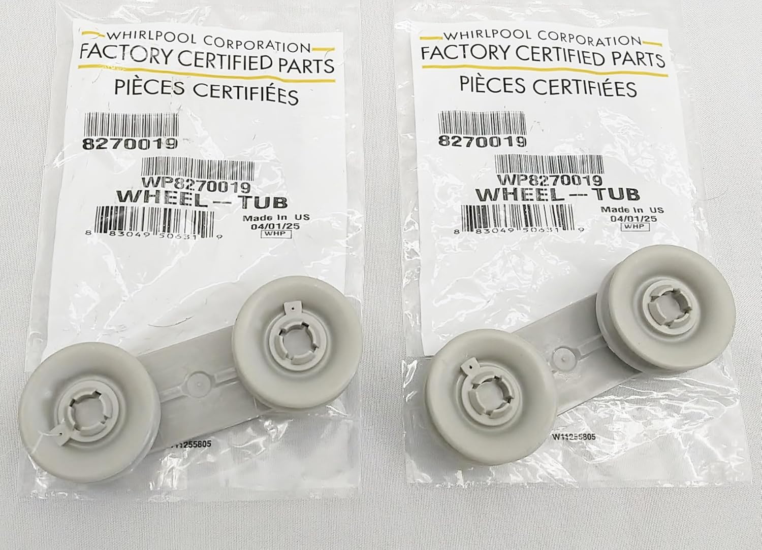 WP8270019 Dishwasher Upper Dishrack Roller Wheel Assembly - New - Set of Two (2) - Genuine OEM - R5-G11A e - EA260104
