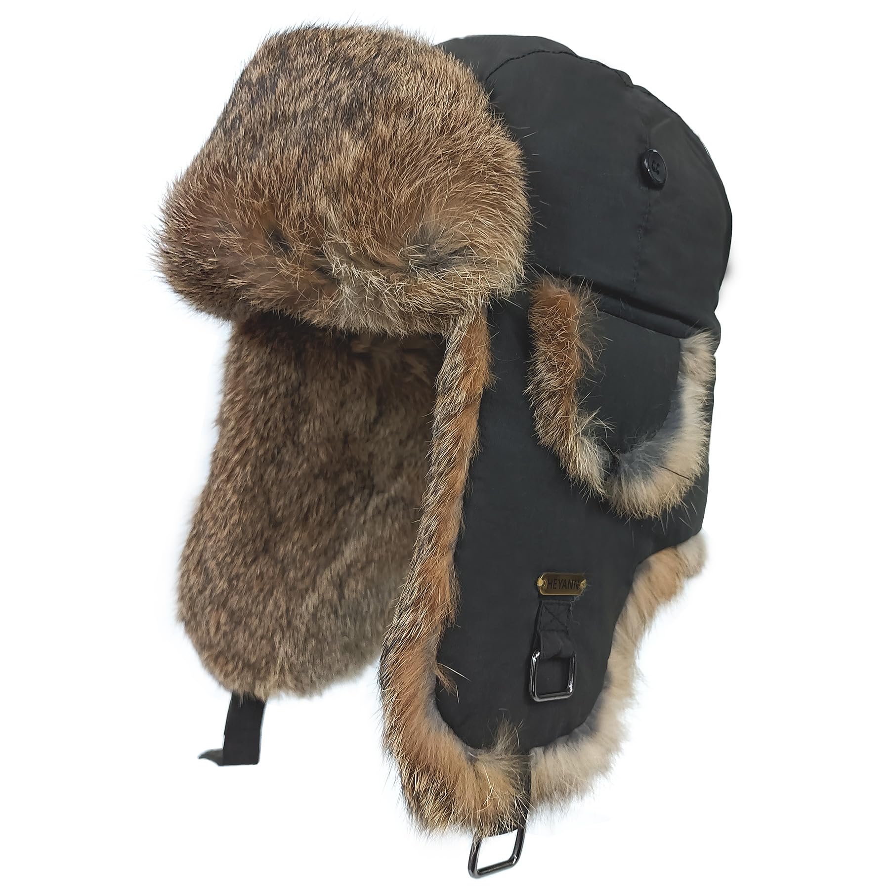 HEYANN Russian Hut Fliegermütze Herren, Kaninchenfell Ushanka Russenmütze Wintermütze Trappermütze Herren Fuzzy Winter Fellmütze mit Ohrenklappen Warme Russenmütze Mütze