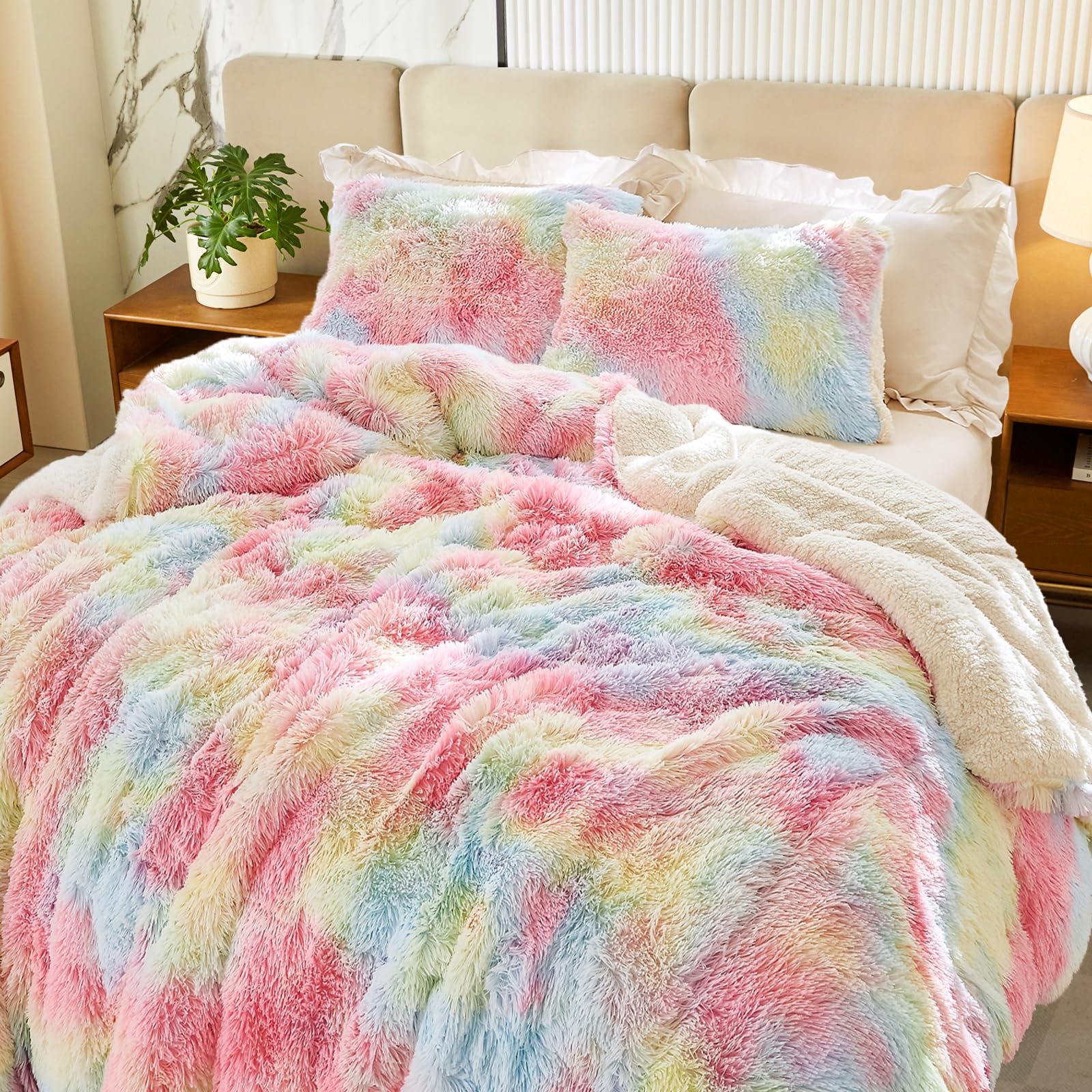 Adiós al frío en la cama con este edredón mullido de pelo largo con sherpa térmica