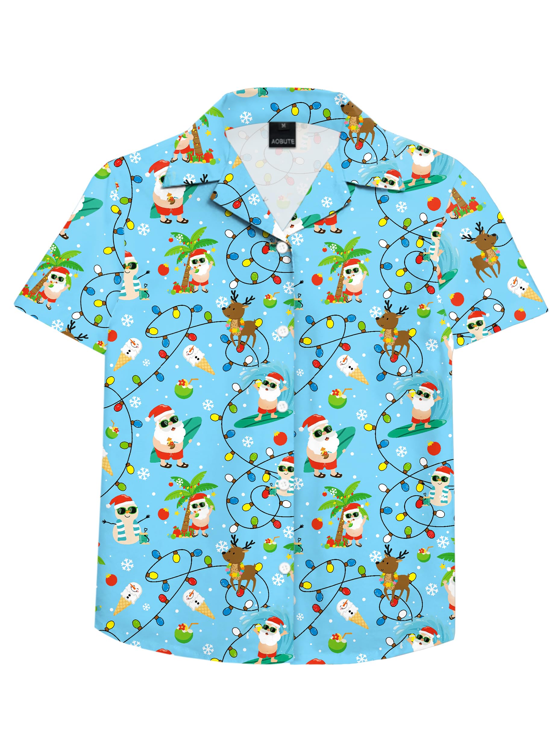AOBUTE Unisex Kids Hawaiian Shirt Boys Button Up Shirts Girls Short Sleeve Aloha Golf Top 5-14 Years