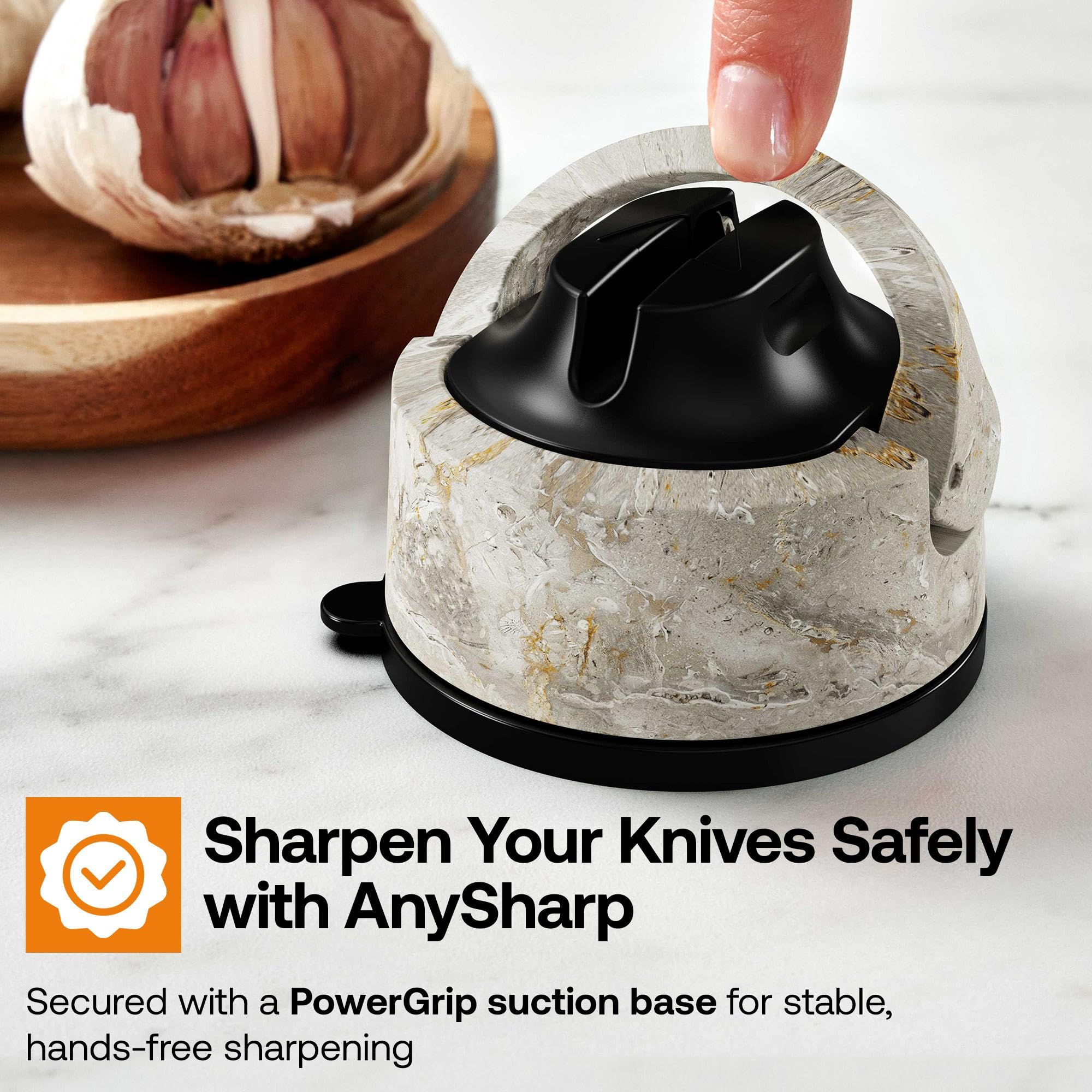 AnySharp Knife Sharpener, Hands-Free Safety, PowerGrip Suction, Safely Sharpens All Kitchen Knives, Ideal for Hardened Steel & Serrated, World's Best, Compact, One Size, Silver — view 53