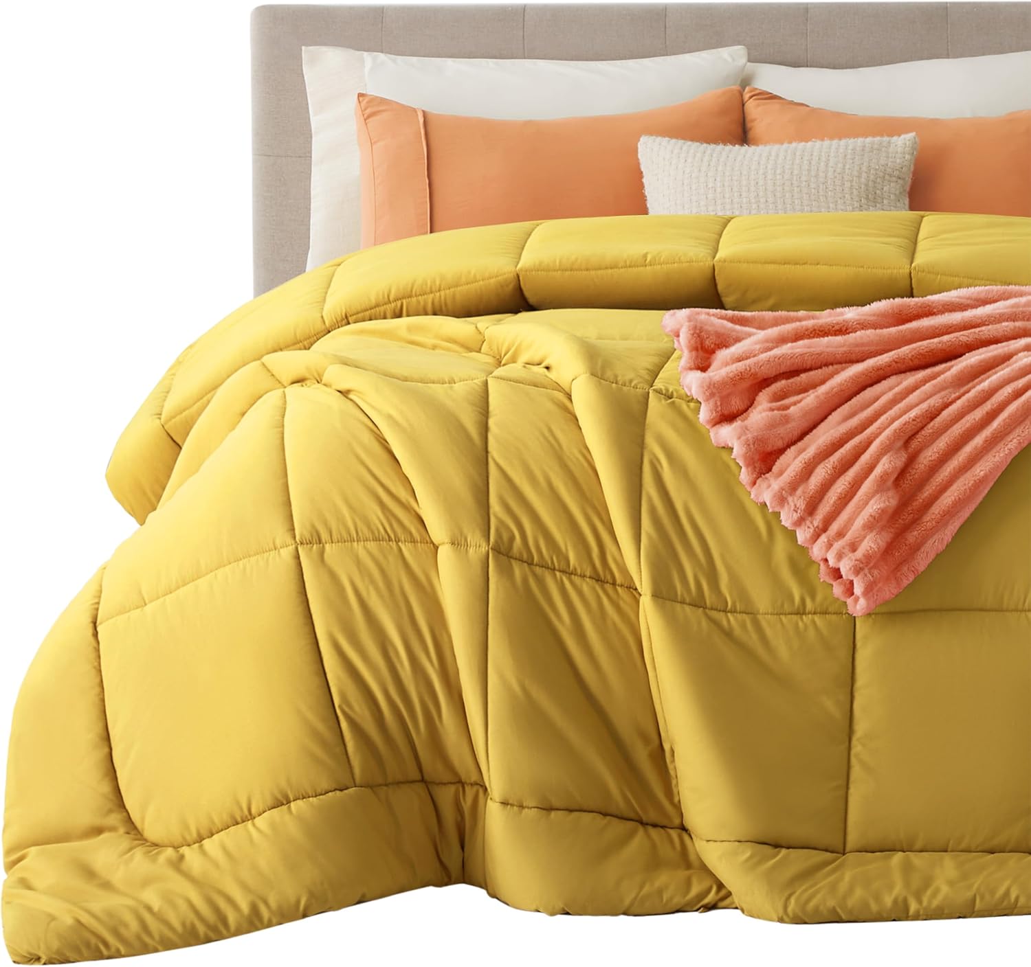 Bedsure Comforter Duvet Insert - Quilted Comforters Oversized King Size, All Season Duvet, GentleSoft Down Alternative Bedding, with 8 Tabs, Gifts for Women, Mustard Yellow, Oversized King 116x98