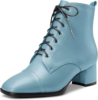 Saekcted Mujer Chunky Ancho Bajos Gatito Heel Cuadrada Punta Botines Cordones Cremallera Botas
