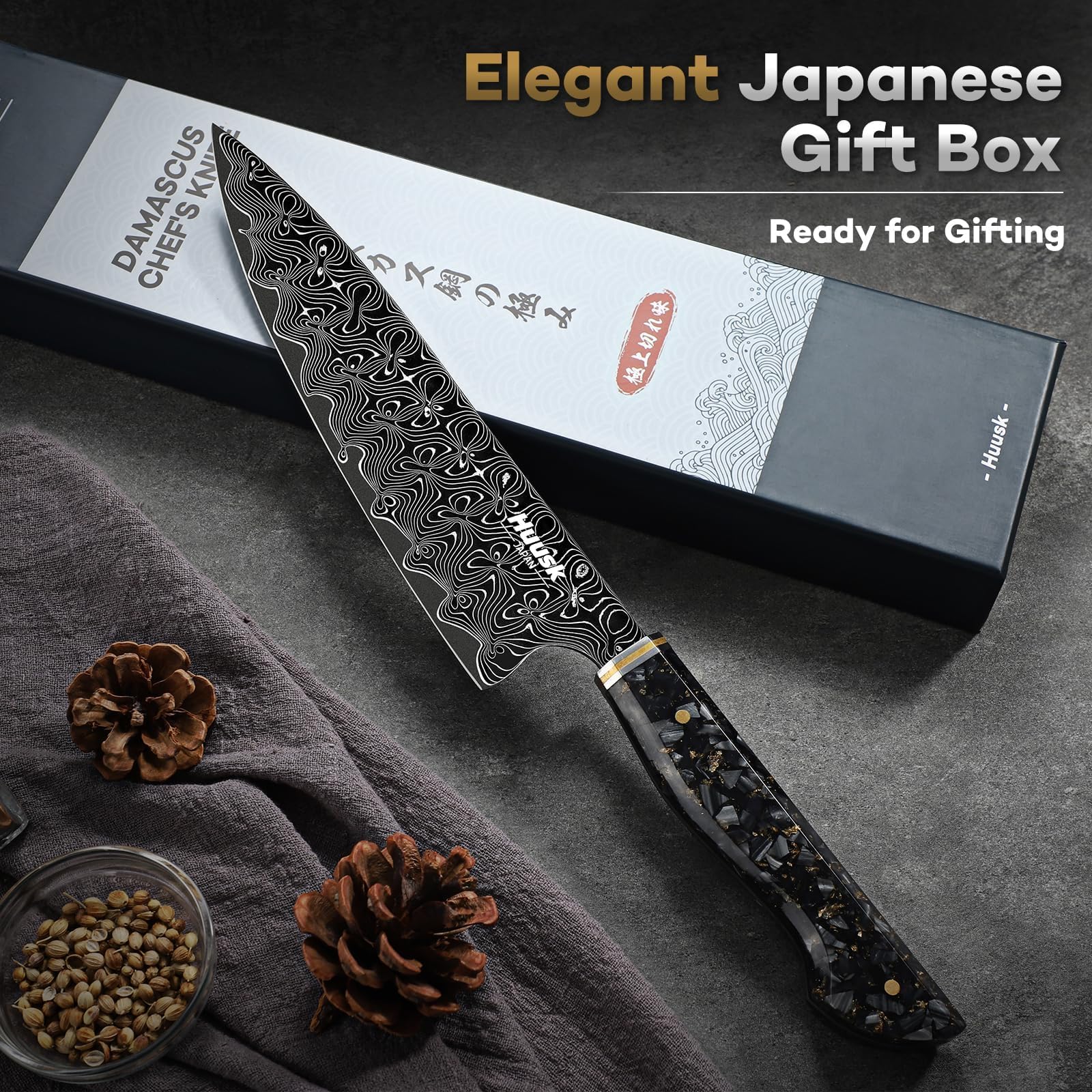 Huusk Damascus Chef Knife 8 Inch, Super Sharp Japanese Kitchen Knives — Amazon image 6