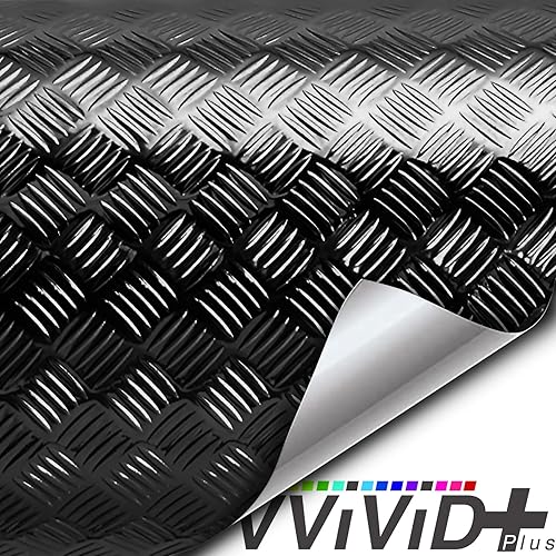 Miniatura 6 de Placa de diamante industrial con acabado cromado metálico, lámina inferior de vinilo, rollo adhesivo para estantes, paredes y pisos (negro, 17.8