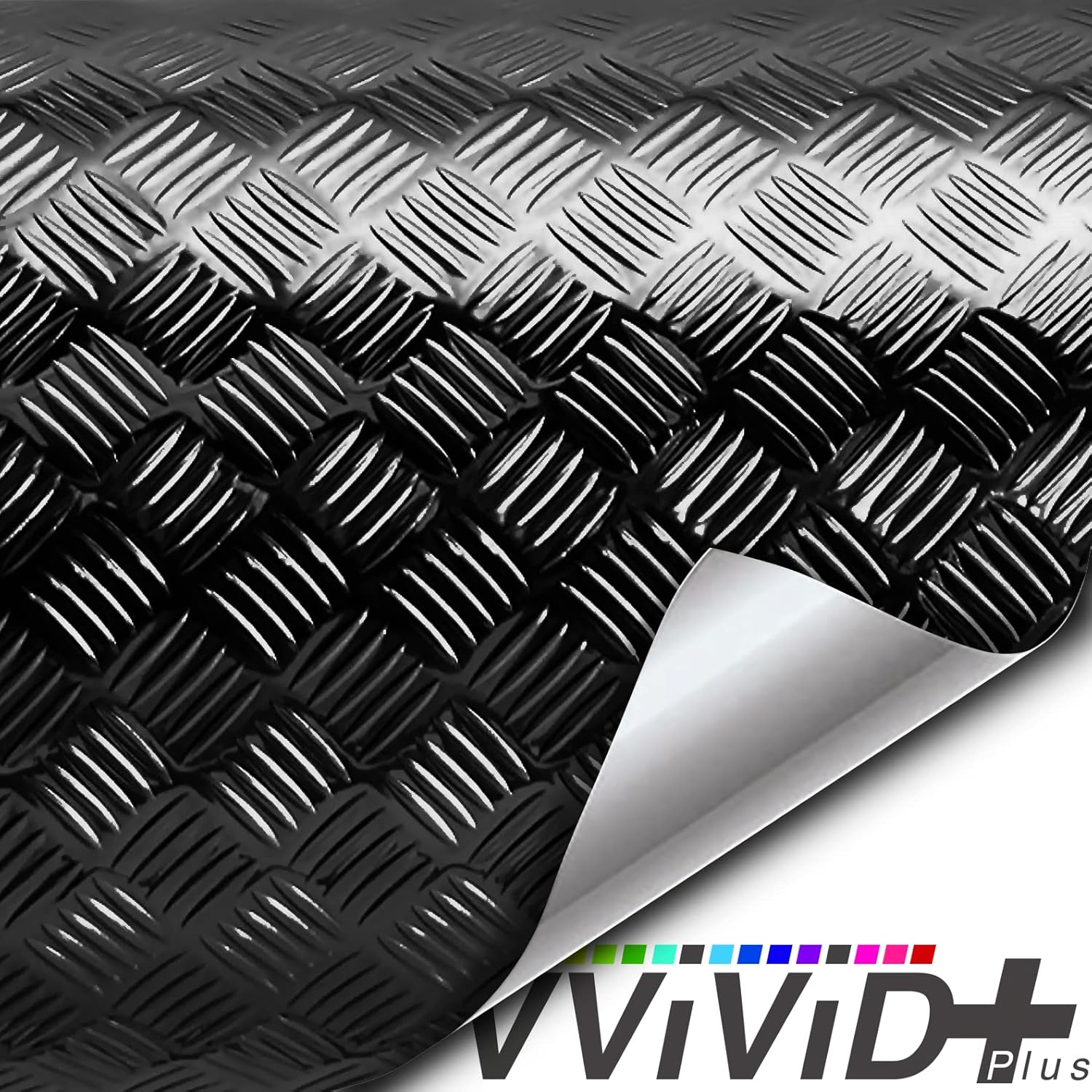 Industrial Utility Diamond Plate Metallic Black Chrome Finish Vinyl Wrap Underlayer Sheet Adhesive Roll for Shelves Walls Flooring (17.8 inches x 3ft)
