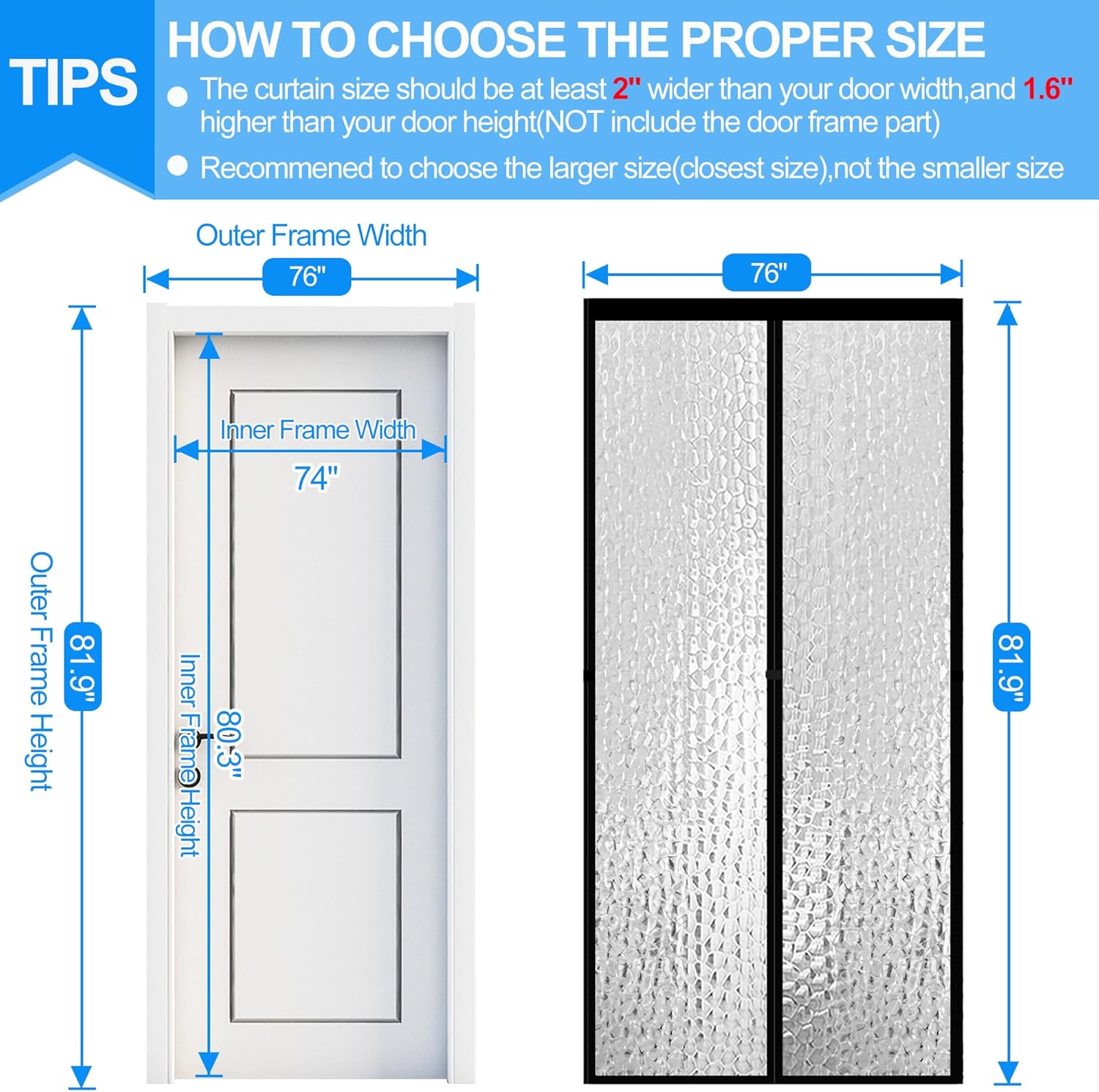 RELIANCER Magnetic Thermal Insulated Door Curtain,Waterproof EVA Door Cover,Fit Doors Size Up to 74"x80",Temperature Protection Insulated Doorway Curtain Partition,Patio Self-Closing Doors Net Screen