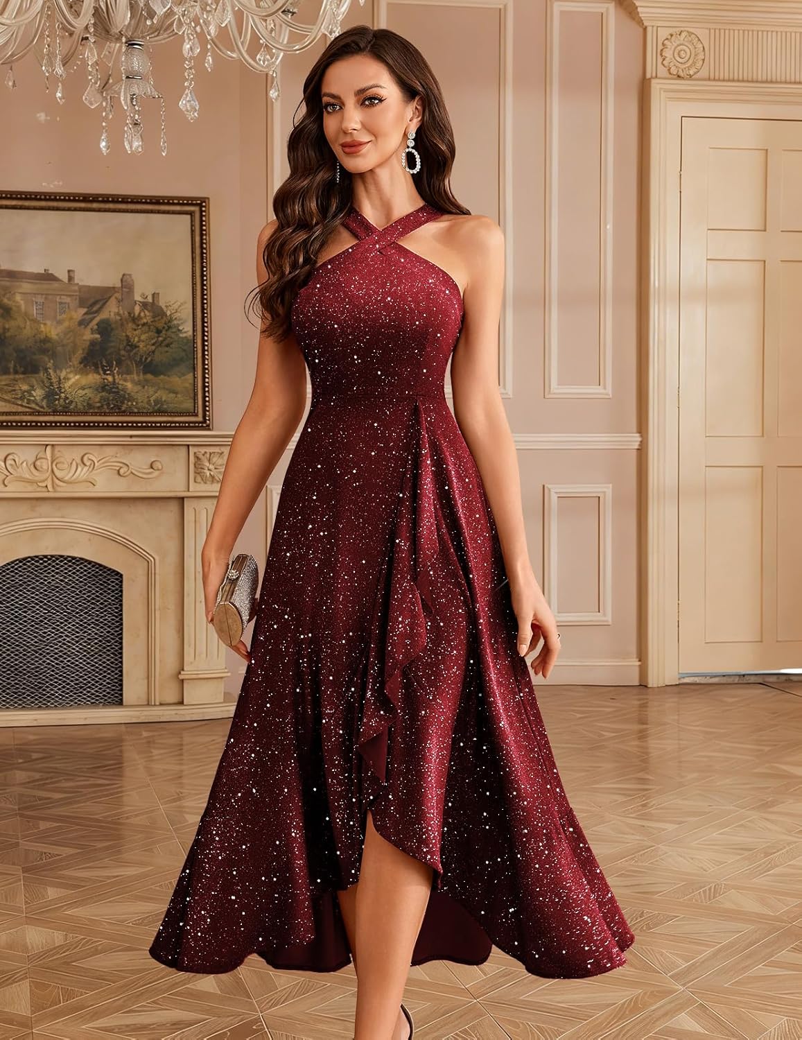 Bbonlinedress Cocktail Women Dresses Sequin Formal Wedding Halter Long Prom Dress Hi-Lo Evening Ruffle Party 2026 Dress - Image 2