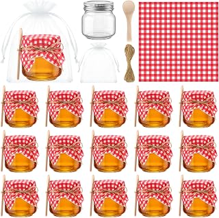 Funnymoom 16 Set 8.5 oz Glass Mason Jars with Lid Spoon Red Checkered Cloth