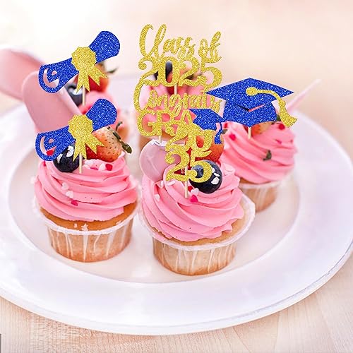 Miniatura 195 de Paquete de 24 adornos dorados para cupcakes de graduación 2025 con purpurina So Proud of You Done Diploma Graduation Cap Cupcake Picks Class of 2025