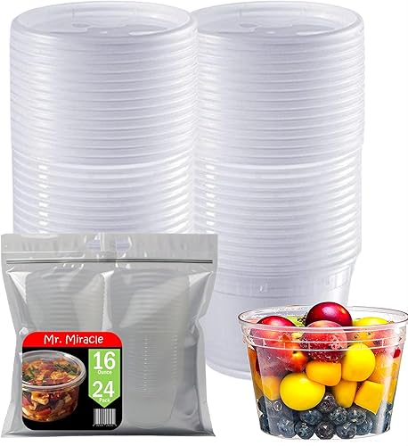 Mr Miracle Contenedores de delicatessen con tapas, paquete de 24 recipientes de plástico transparente herméticos reutilizables para alimentos y