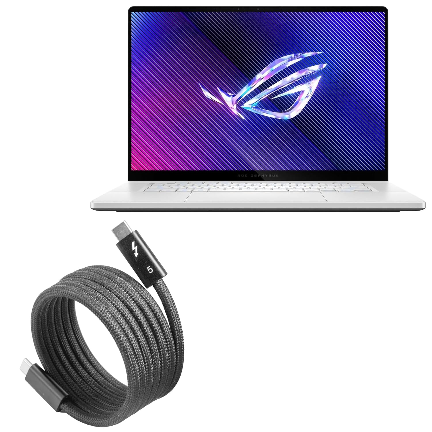 BoxWave Cable Compatible with ASUS ROG Zephyrus G16 2026 (16 in) - SnapWrap Thunderbolt 5.0 Cable (5ft 240W), Magnetic Self-Coiling Nylon Braided Retractable - Jet Black