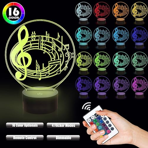 Miniatura 5 de Lampeez Lámpara LED de ilusión con nota musical 3D, 16 cambios de color, decoración del hogar, regalos de cumpleaños para niños y niñas, increíble