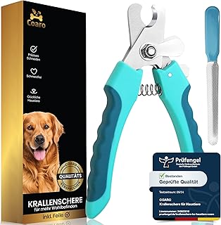 Krallenschere für Hunde und Katzen mit hochwertigem Stopper als Verletzungsschutz - inklusive stabiler Fixierung - Krallenschneider mit professioneller Feile - aus robustem Edelstahl(L)