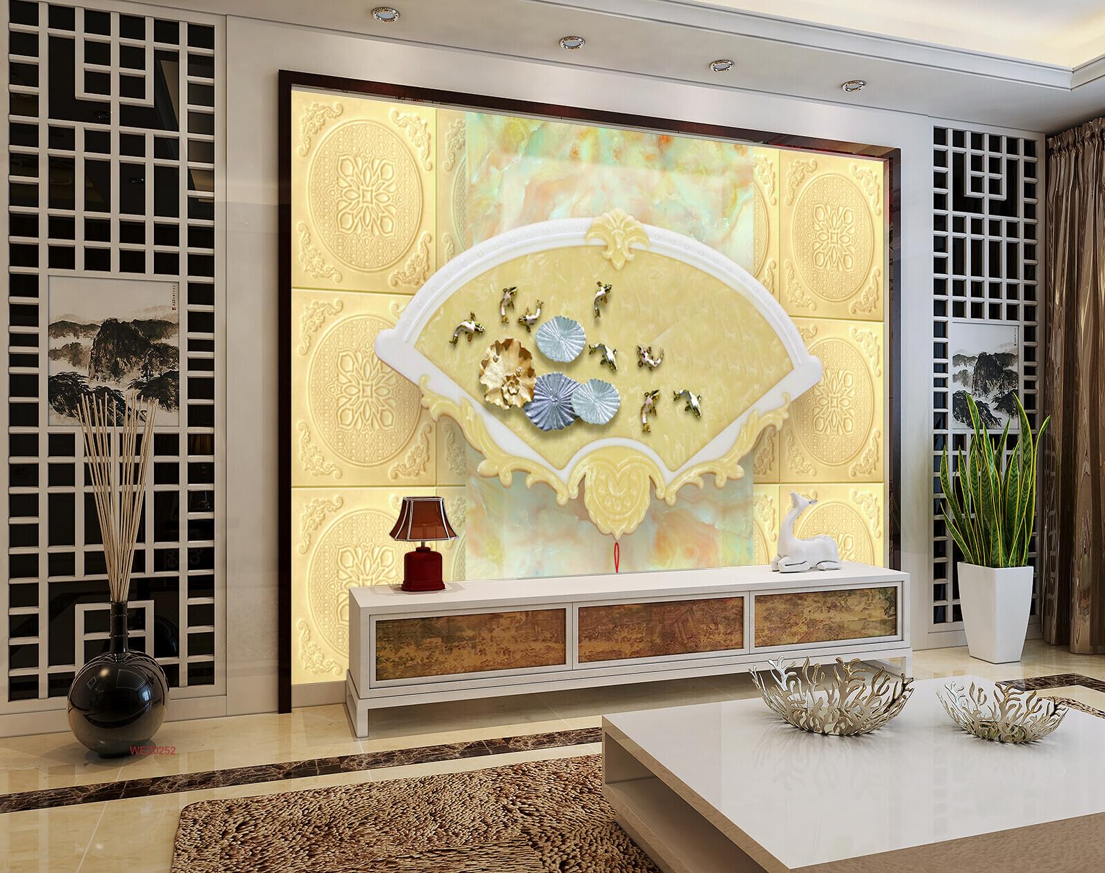 Wall26 - WEZ0252 Mold Beautiful Fish Shaped Frame Winnow Fan HD 3D Wall Sticker[20 ft x 18 ft] / [610 cm x 549 cm]