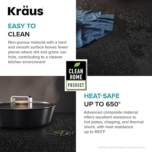 Miniatura 13 de Kraus KGF1-30BLACK Bellucci - Fregadero de cocina con tabla de cortar, CeramTek, 30 pulgadas, compuesto de granito y cuarzo, un sólo seno Negro