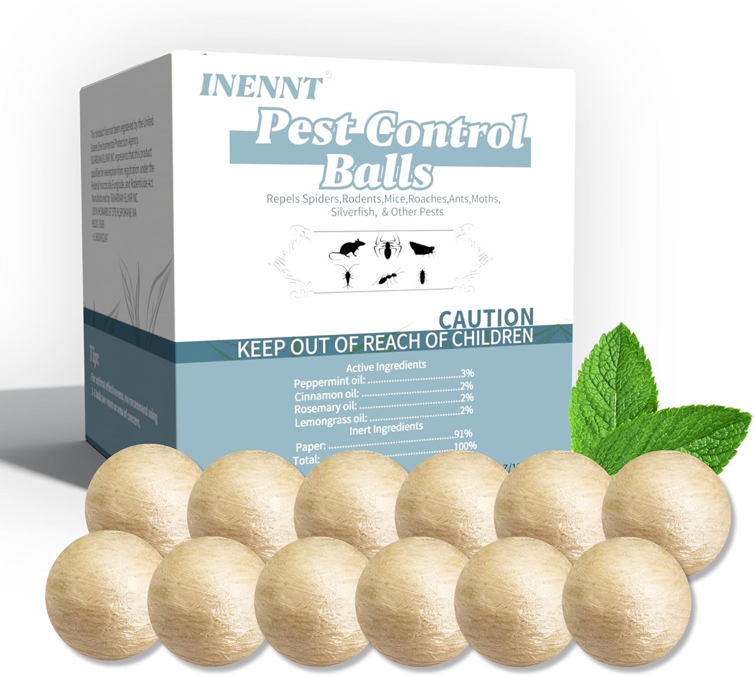 12 Pack Silverfish Repellent Balls Indoor,Long-Lasting Indoor Insect & Rodent Repellent for Spider, Ant, Cockroach, Mouse, Silverfish - Natural, Safe for Pets & Kids, Powerful Peppermint Oil Infused