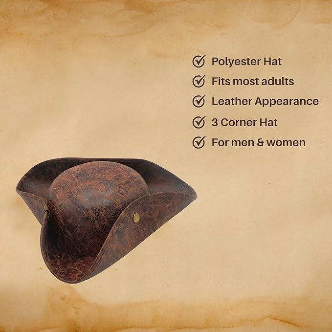 Sombrero de Pirata Tricornio de Cuero Sintético Marrón para Adultos miniatura 6