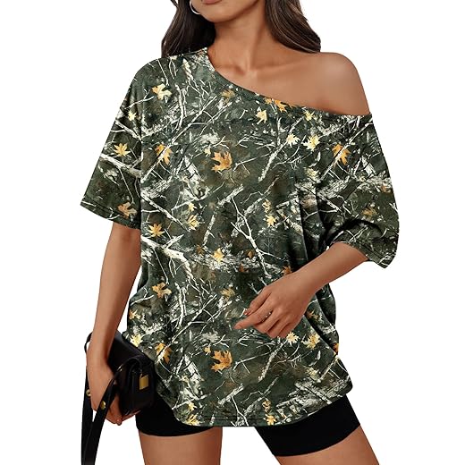 Trendy Queen Womens Off the Shoulder Tops Oversized T-Shirts Short Sleeve Tees Summer 2026 Casual Spring Clothes