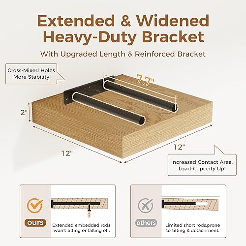 Miniatura 3 de Fun Memories Estante flotante de 12 pulgadas, estantes de pared de madera rústica para decoración de pared y almacenamiento, estante flotante de 12