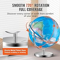 Vista 4 de VEVOR Rotating World Globe with Stand, 13 in/330.2 mm, Educational Geographic Globe with Precise Time Zone ABS Material, 720° Spinning Globe for