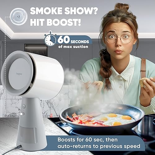 Miniatura 9 de BREETEE Campana extractora portátil para cocina, con filtro de 5 capas, ventilador de escritorio compacto, potente eliminación de humo de 3