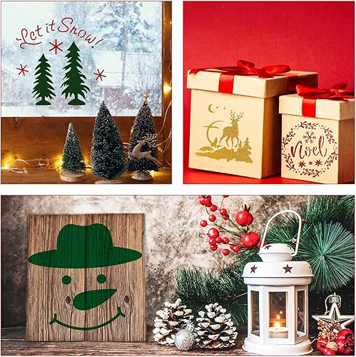 Miniatura 7 de 9 plantillas de Navidad sobre madera, plantillas redondas de Navidad de 12 x 12 pulgadas para pintar muñeco de nieve, alce, Papá Noel, feliz