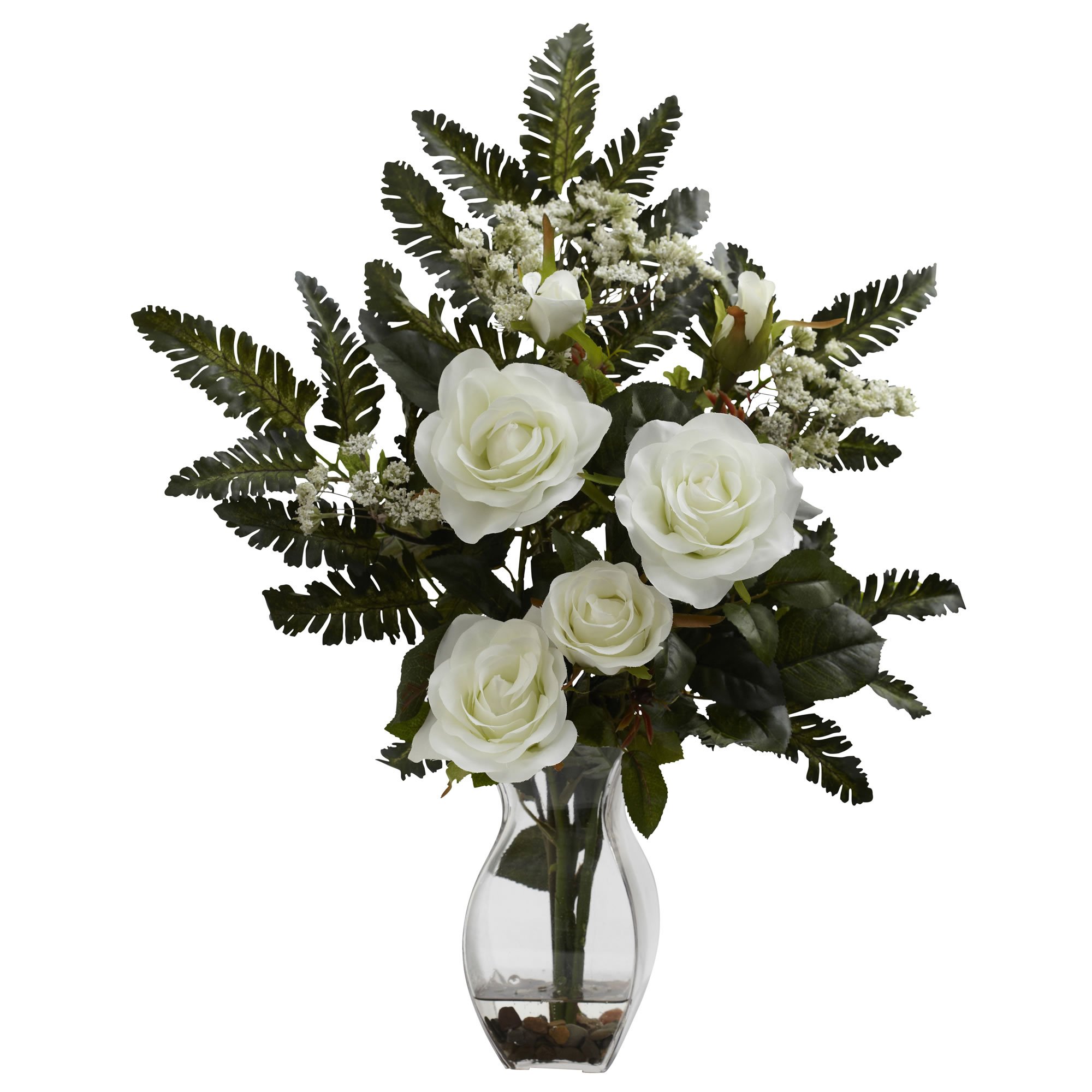 Nearly Natural 1308-WH Rose and Chryistam Arrangement, White