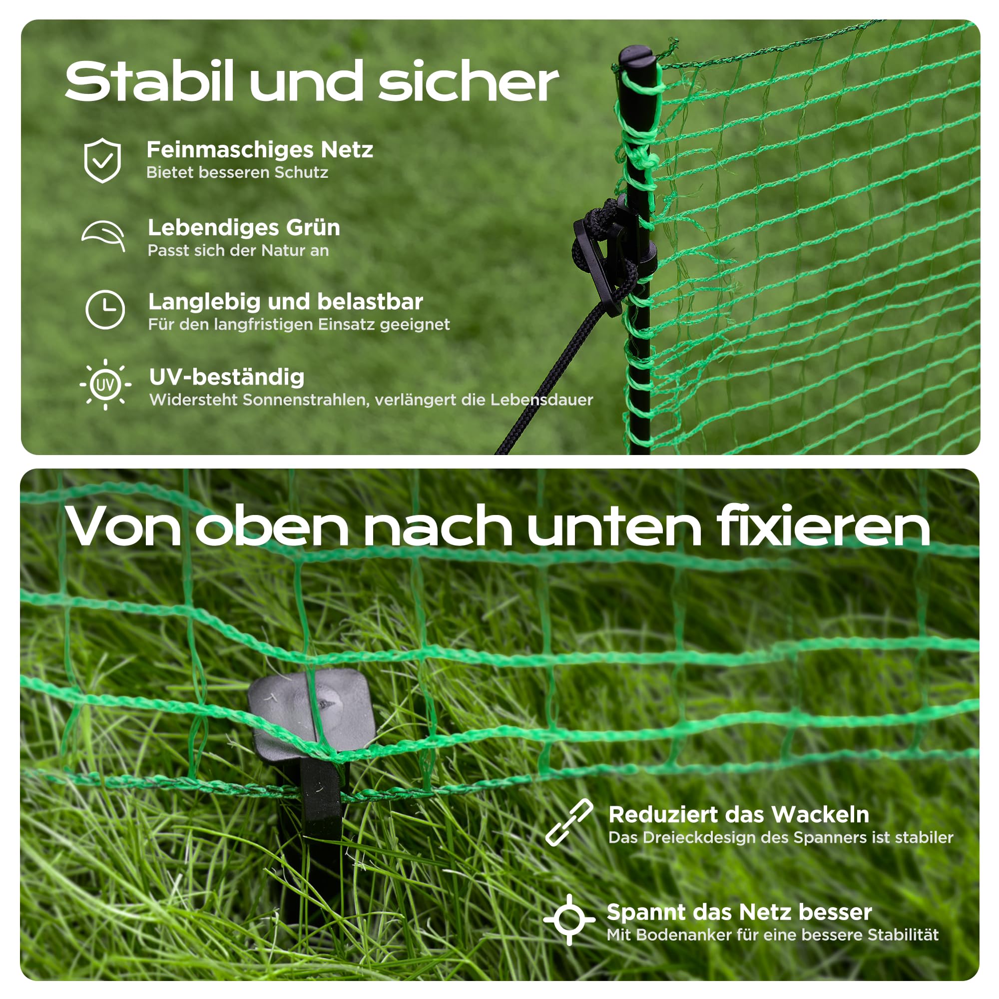 Signstek Mobiler Begrenzungszaun 15 m 90 cm mit 9 Pfählen Steckzaun engmaschig grün