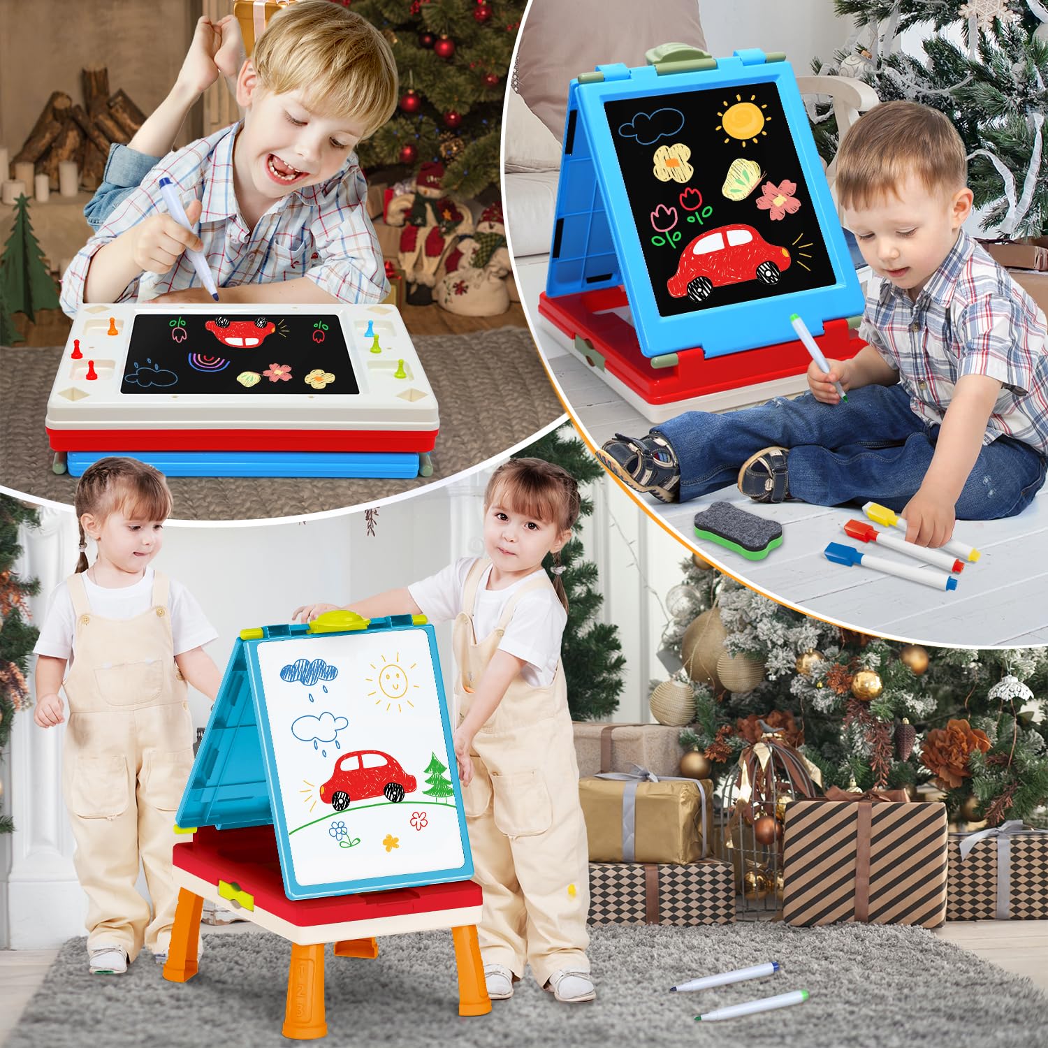 Doppelseitige Staffelei für Kinder - Tafel und Whiteboard mit Zubehör für Kleinkinder